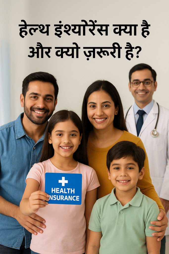 Health Insurance in Hindi – परिवार डॉक्टर के साथ हेल्थ इंश्योरेंस कार्ड पकड़े हुए