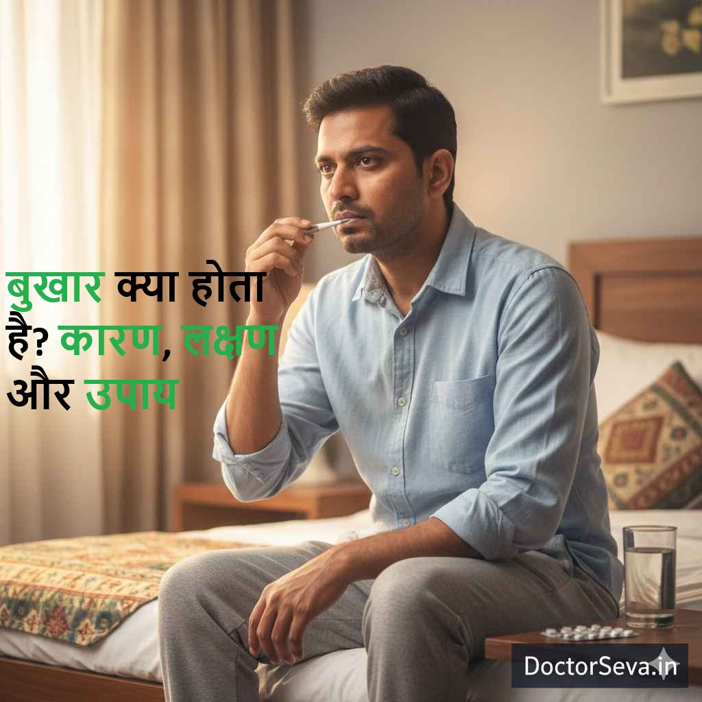 बुखार क्या होता है – थर्मामीटर से तापमान जांचता व्यक्ति