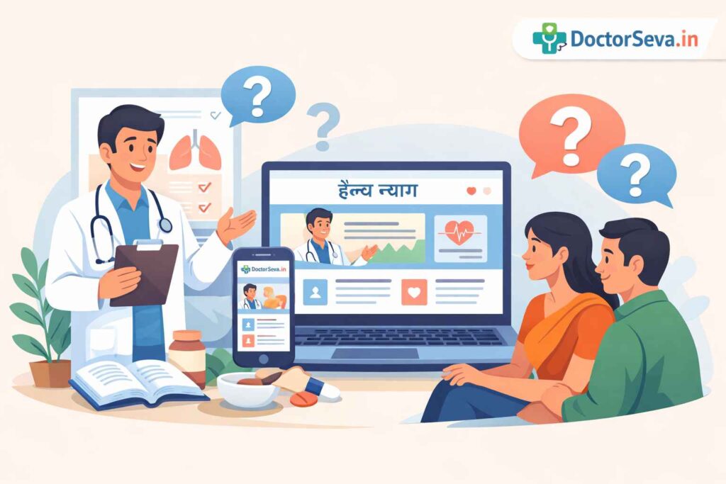 DoctorSeva.in FAQs हिंदी हेल्थ ब्लॉग – डॉक्टर द्वारा मरीजों को स्वास्थ्य जानकारी समझाते हुए