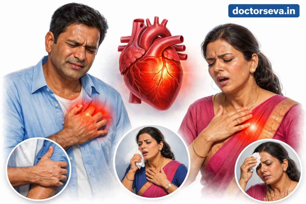 हार्ट अटैक के लक्षण – महिलाओं और पुरुषों में शुरुआती संकेत