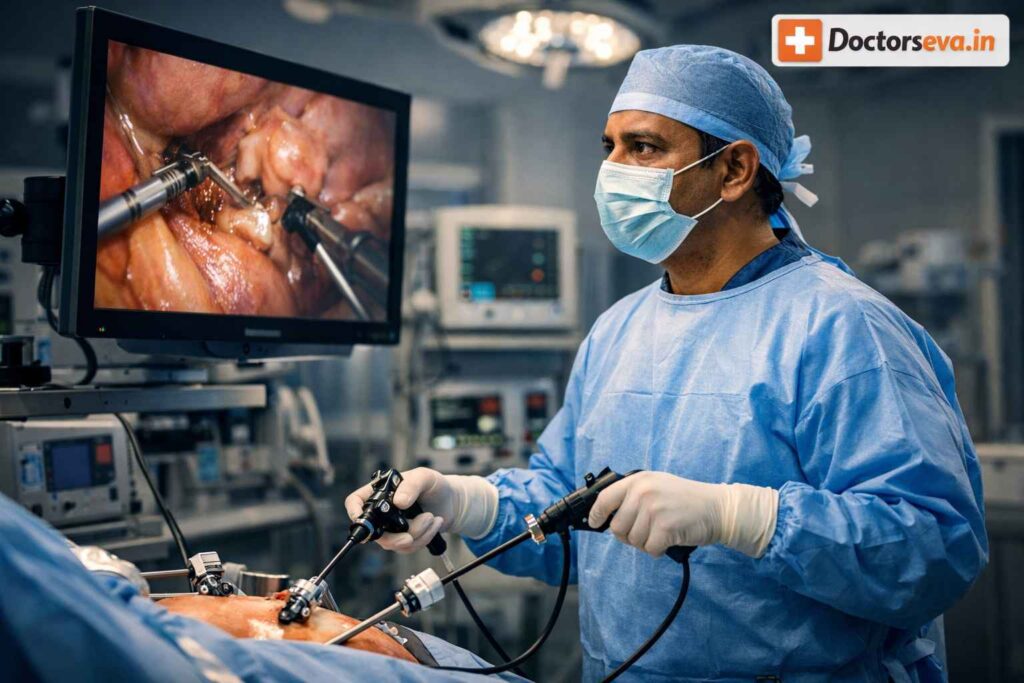 लेप्रोस्कोपिक सर्जरी प्रक्रिया का आधुनिक दृश्य